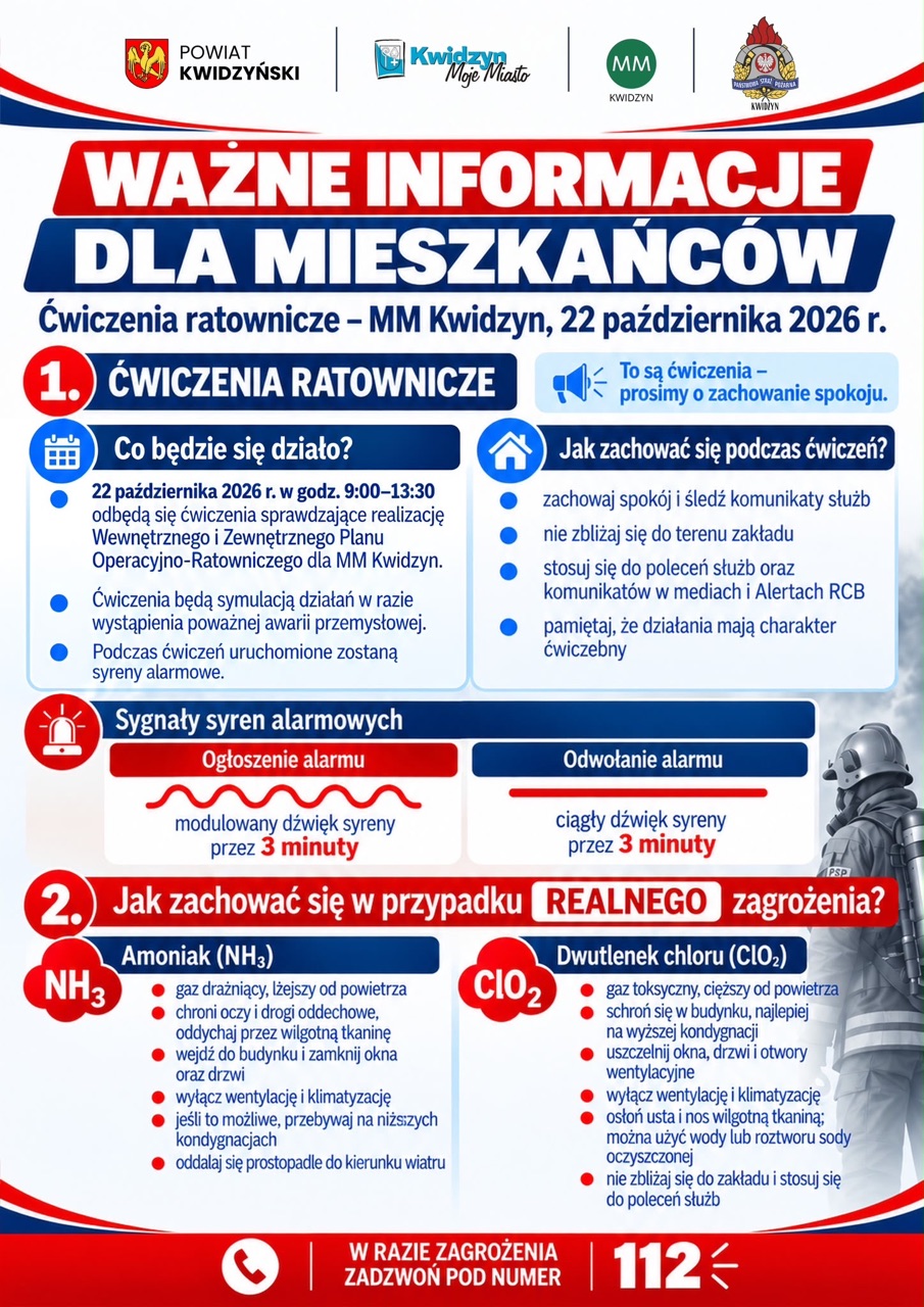 Obraz przedstawia informację na&nbsp;temat ćwiczenia ratowniczego