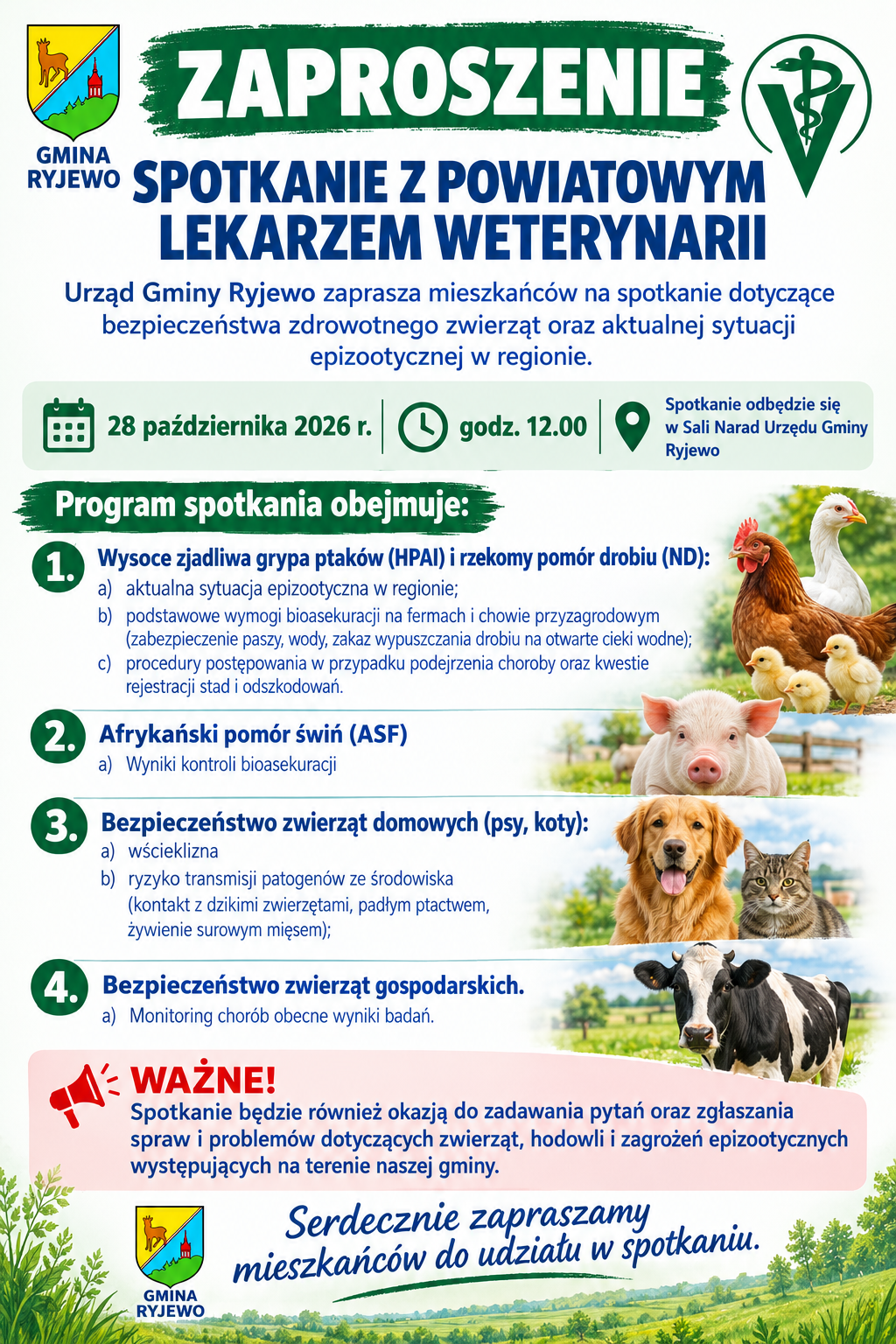 Zaproszenie Gminy Ryjewo na&nbsp;spotkanie weterynaryjne