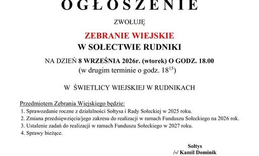 Zdjęcie do Zebranie wiejskie RUDNIKI