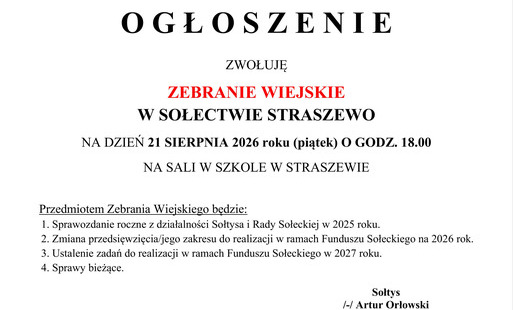 Zdjęcie do Zebranie wiejskie - STRASZEWO