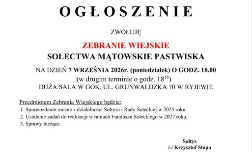 Zdjęcie do ZEBRANIE WIEJSKIE - MĄTOWSKIE PASTWISKA